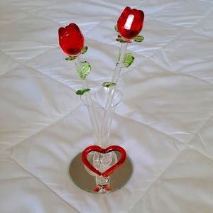 2 Crystal Roses with vase